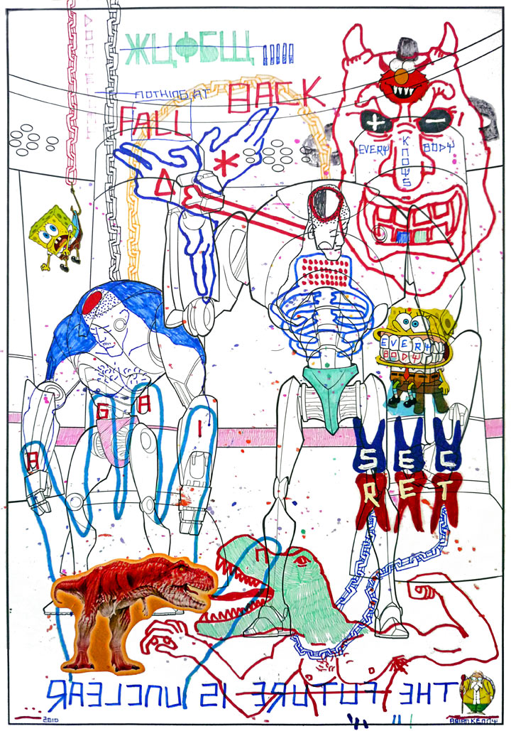 Fall Back (2010) Ink and stickers on paper 13 x 19 inches (private collection)