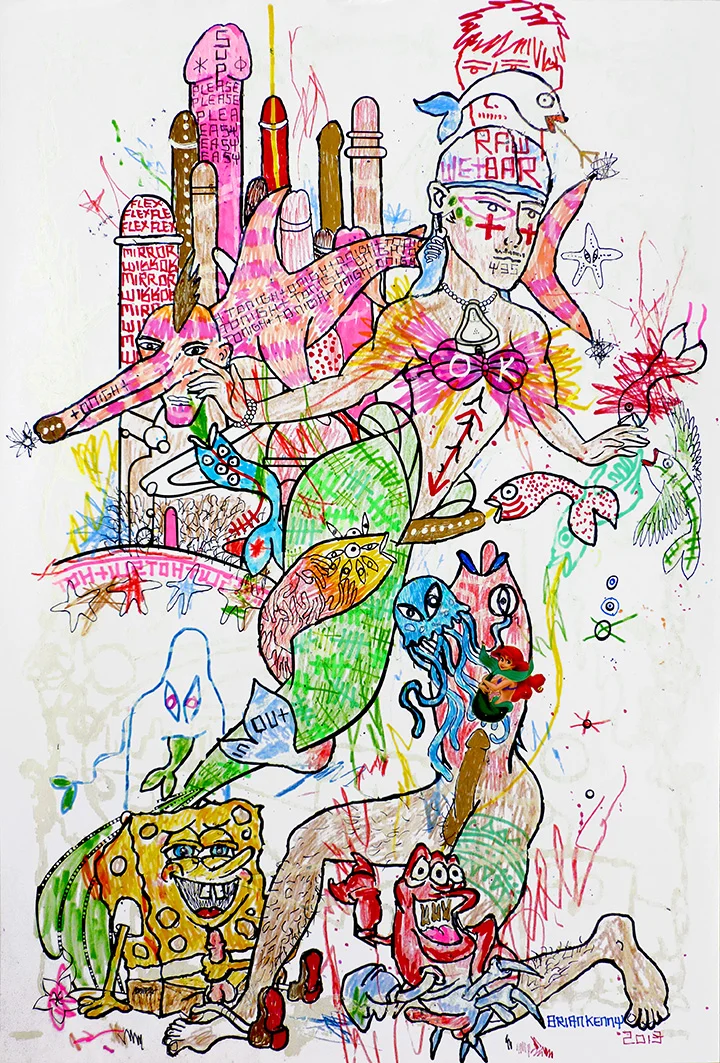 Raw Bar (2013) Ink and stickers on paper 13 x 19 inches