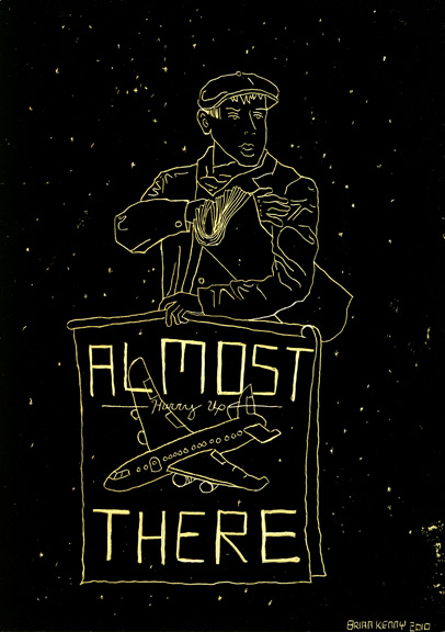 Almost There Engraving on gold foil scratchboard 5" x 7"
