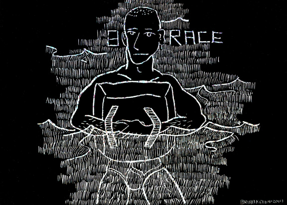 Brace Engraving on Silver foil scratchboard 5" x 7"