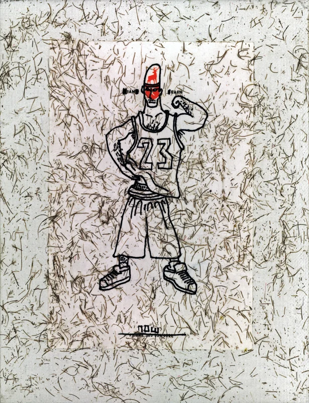 SUPERM (Brian Kenny & Slava Mogutin) 23 , 2007 ink and SUPERM hair on canvas panel, 6" x 8"
