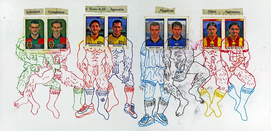SUPERM (Brian Kenny & Slava Mogutin) Soccer Suckers , 2007 Mixed media on canvas panel, 8" x 16"