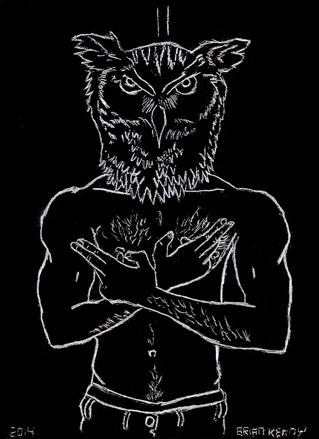 2, Owl (2014) engraving on silver foil scratch board 5 x7 inches