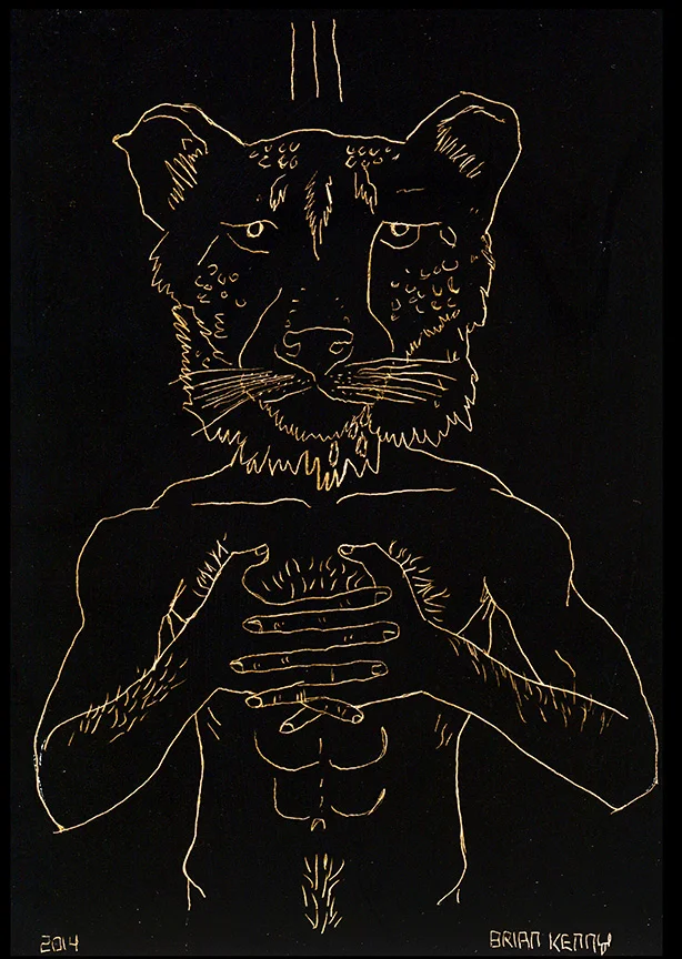 3, Cheetah (2014) engraving on copper foil scratch board 5 x7 inches