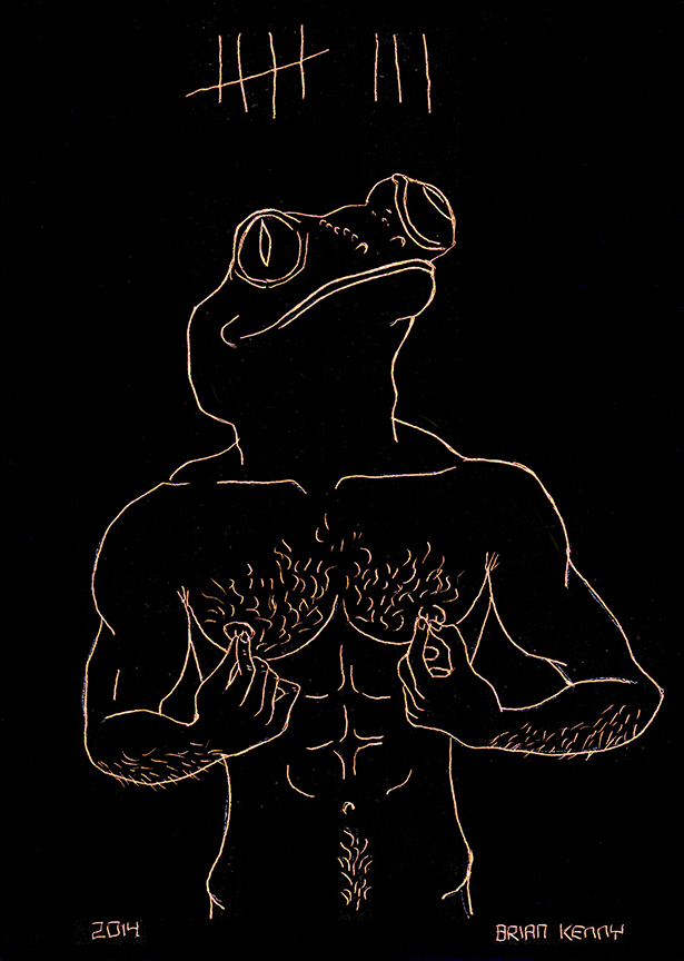 8, Frog (2014) engraving on copper foil scratch board 5 x7 inches