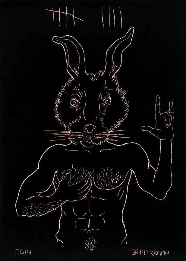 9, Rabbit (2014) engraving on copper foil scratch board 5 x7 inches