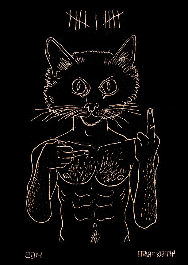 11, Cat (2014) engraving on copper foil scratch board 5 x7 inches