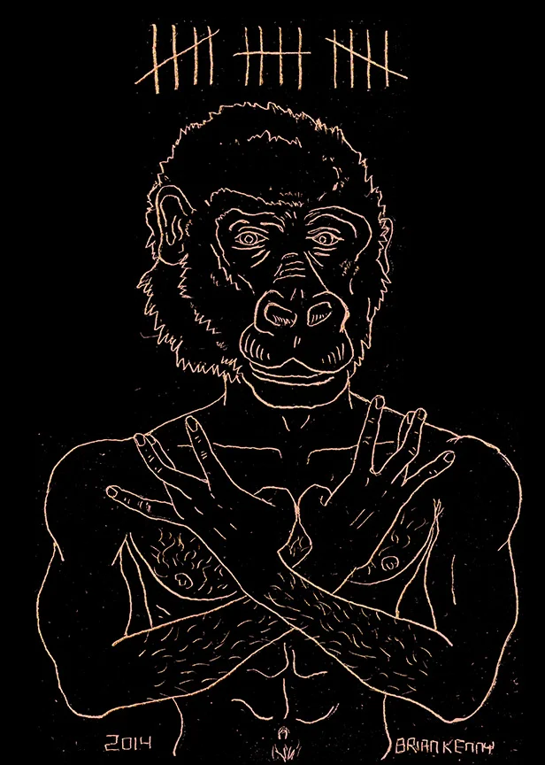 15, Gorilla (2014) engraving on copper foil scratch board 5 x7 inches