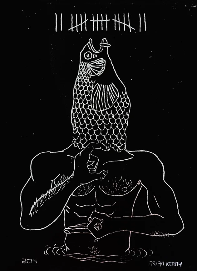 19 , Fish (2014) engraving on copper foil scratch board 5 x7 inches