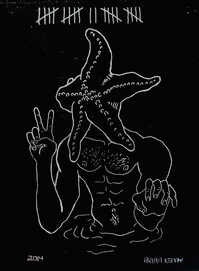 22, Starfish (2014) engraving on copper foil scratch board 5 x7 inches
