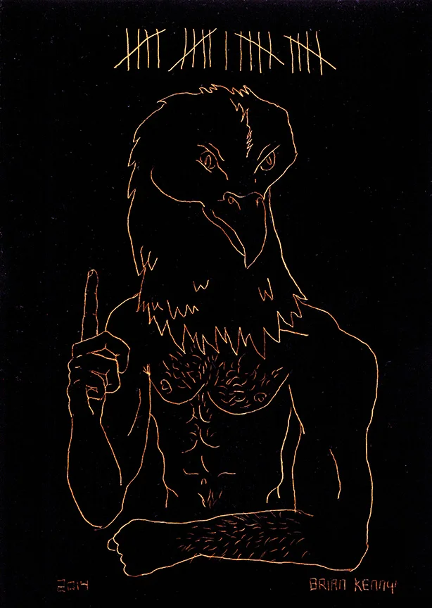 21, Eagle (2014) engraving on copper foil scratch board 5 x7 inches
