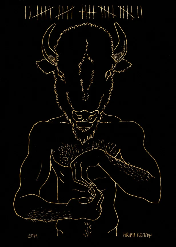 29 , Buffalo (2014) engraving on gold foil scratch board 5 x7 inches
