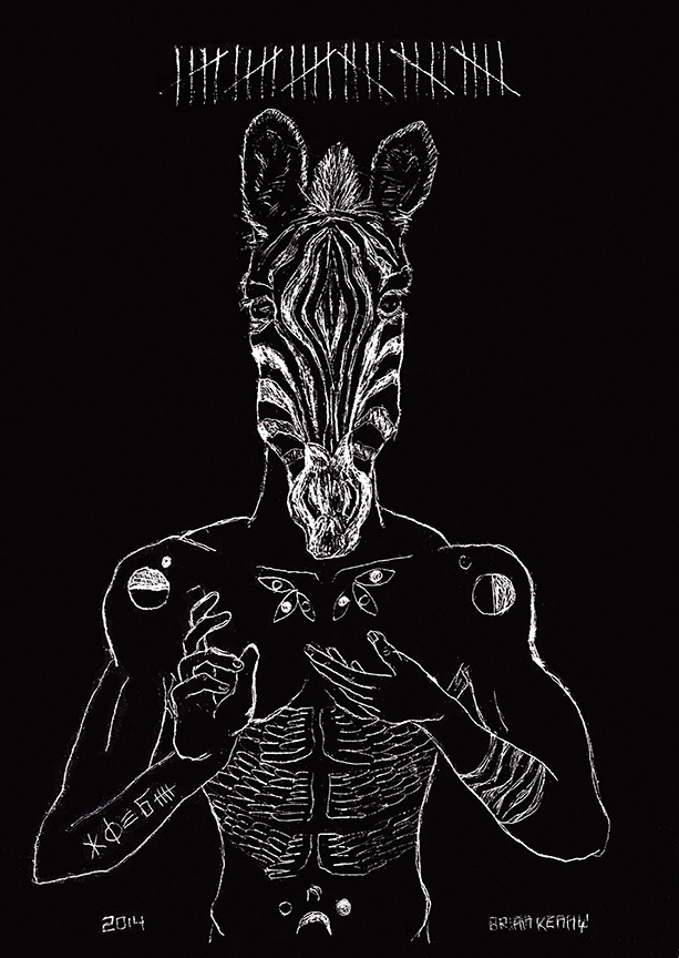 30, Zebra (2014) engraving on silver foil scratch board 5 x7 inches