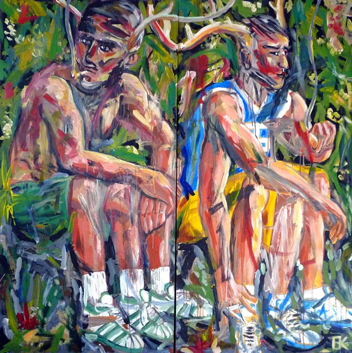 Deer Smokers , 2008 With Slava Mogutin and Gio Black Peter Acrylic on plywood, 48" x 48"