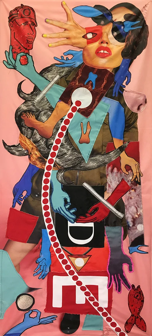 Ode and Abode (2016) mixed media fabric collage 82 x 35 inches (private collection)