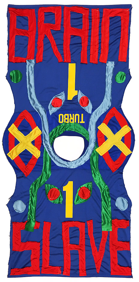 BRAIN SLAVE (2015) fabric collage 58 x 28 inches 