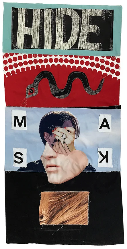    HIDE MASK   (2016) Fabric collage (sourced from sports jerseys) 30 x 54 inches 