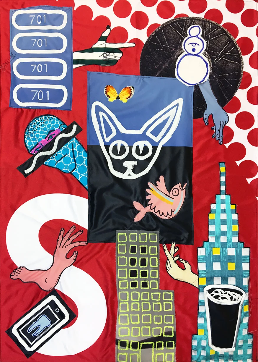 Sill (2017) acrylic, vinyl and polyester applique banner 60 x 41 inches