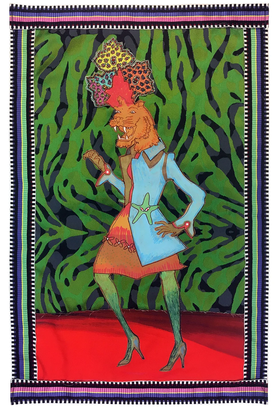 DARLING (2017) acrylic, vinyl, cotton and silk appliqué banner 27.25 x 17 inches