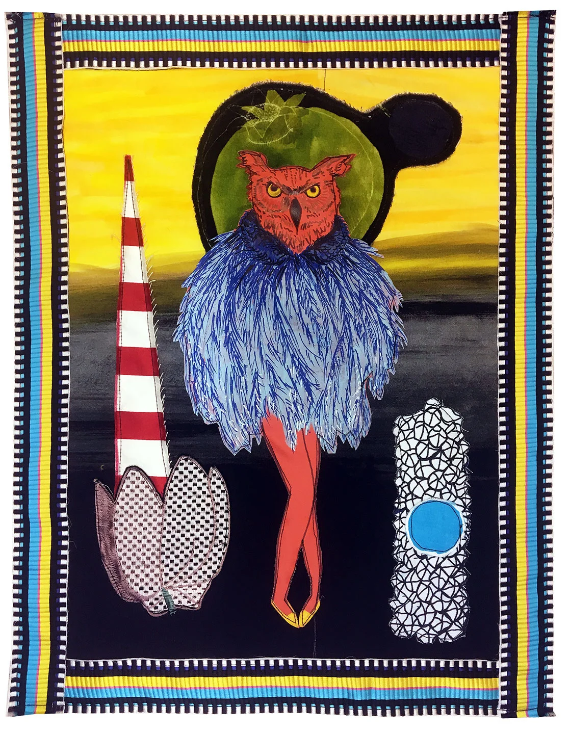 OWL (2017) acrylic, vinyl, cotton and silk appliqué banner 21 x 16 inches