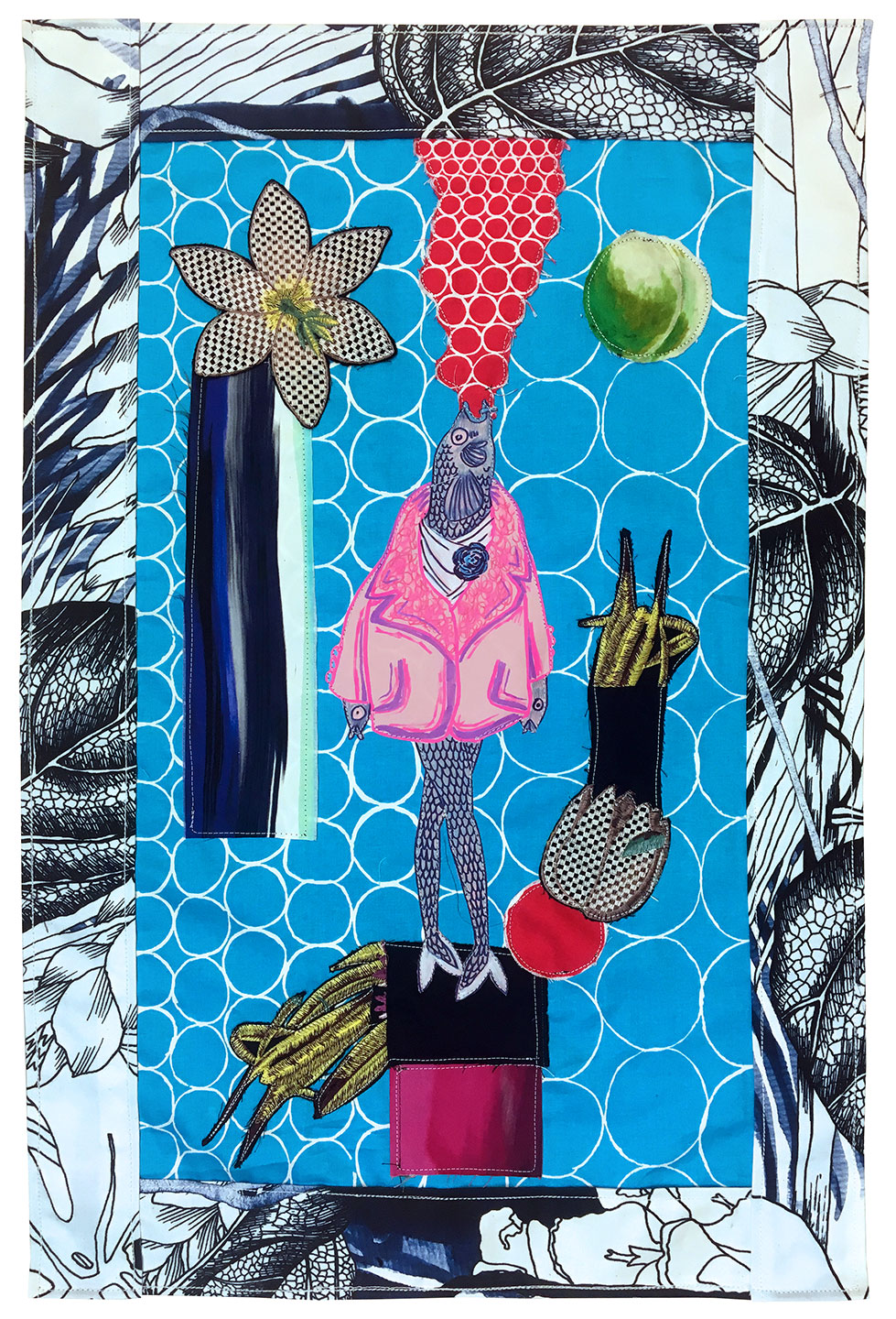 WADE (2017) acrylic, vinyl, cotton and silk appliqué banner 33 x 21.25 inches