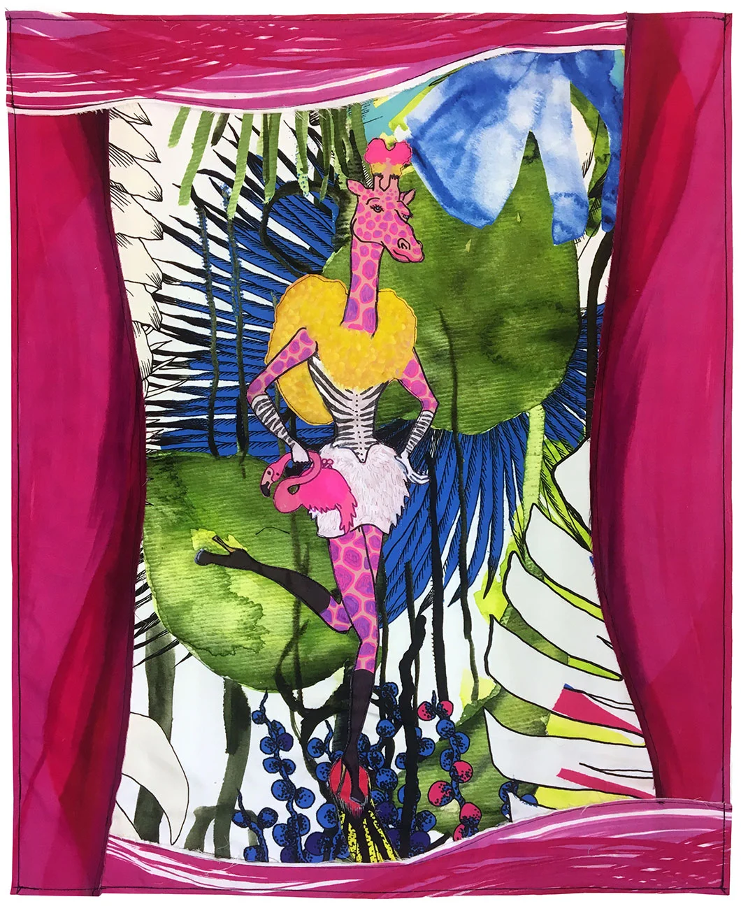 SWEETIE (2017) acrylic, vinyl, cotton and silk appliqué banner 32.5 x 26.25 inches ( private collection )