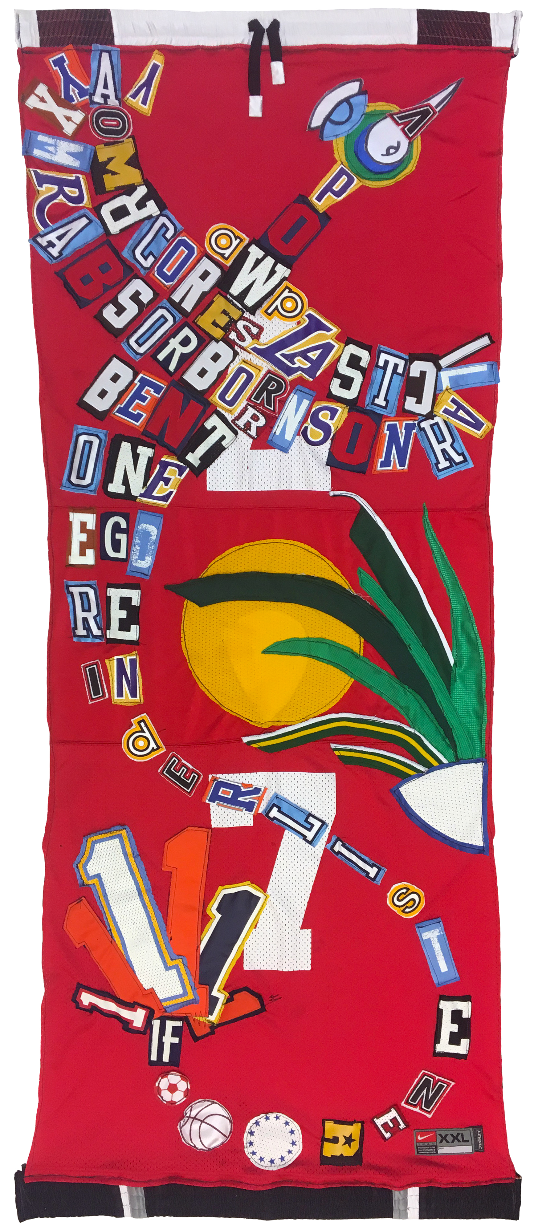 ENGENDER (2018) Sports jersey appliqué banner 68 x 28 inches 