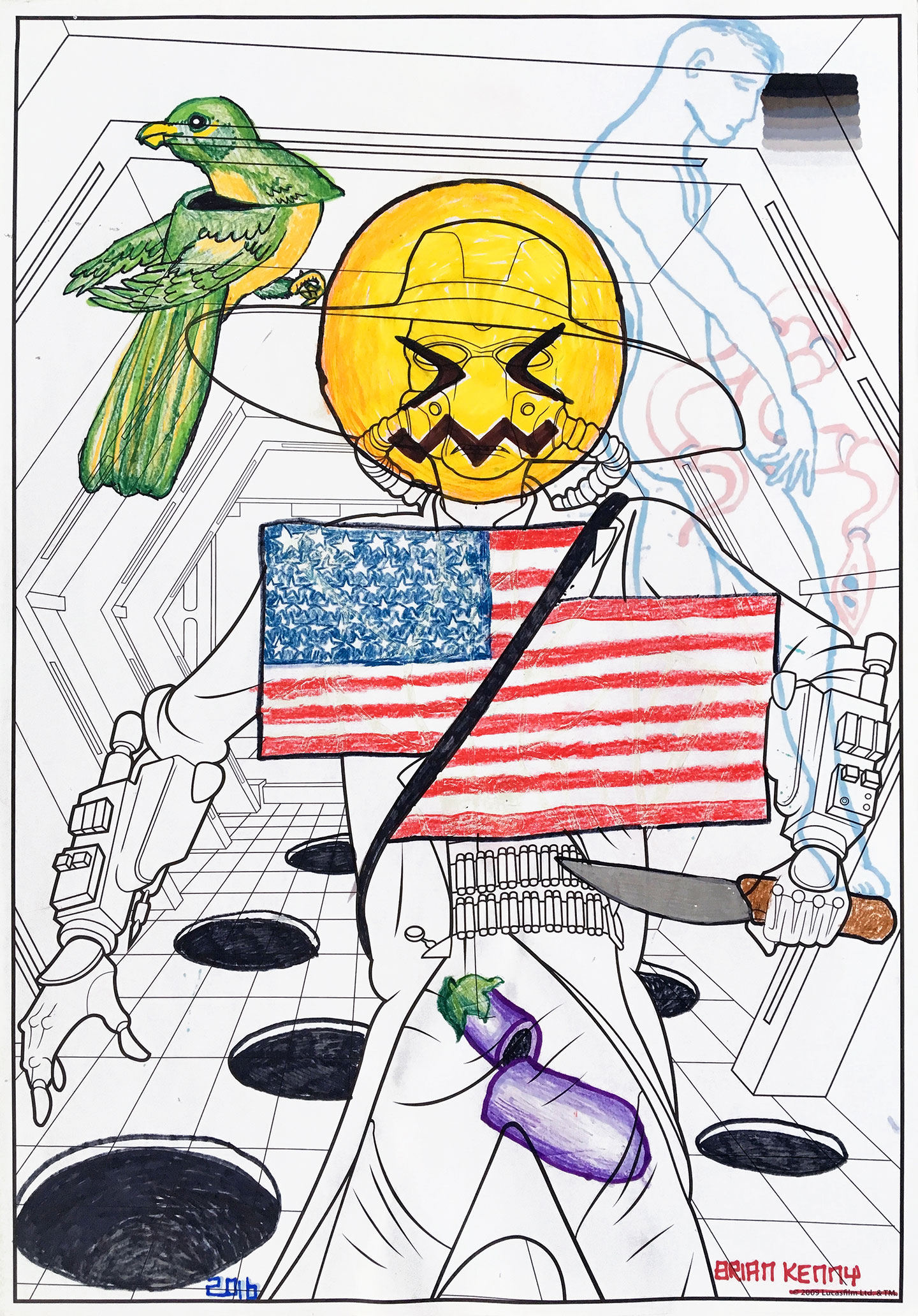 Rogue Won (2017) Ink, acrylic and pencil on paper 13 x 19 inches