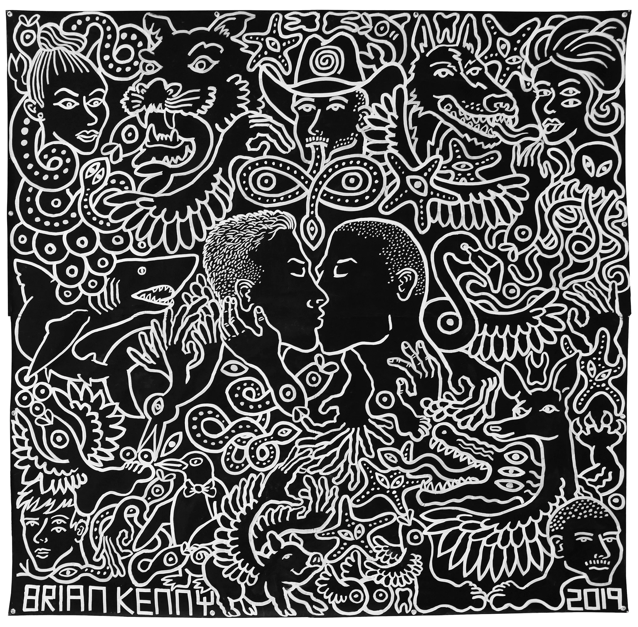 KISS (Keep It SImple Starfish) (2019) acrylic on vinyl 100 x 100 inches ( private collection )