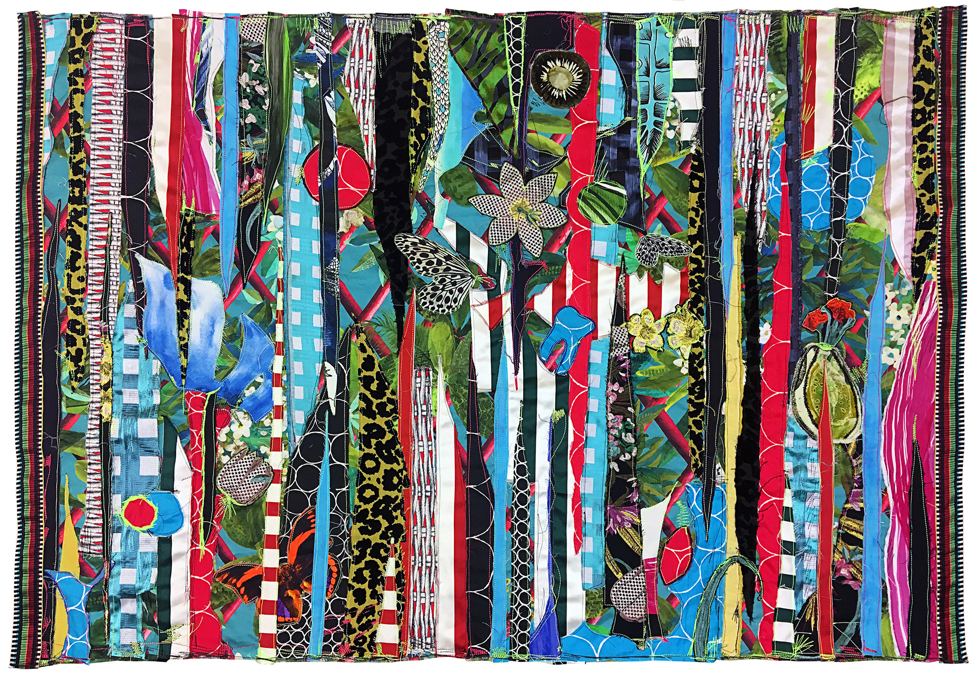 Heart Sleeved (2018) cotton, linen, silk, polyester and velvet appliqué banner 56.5 x 39 inches