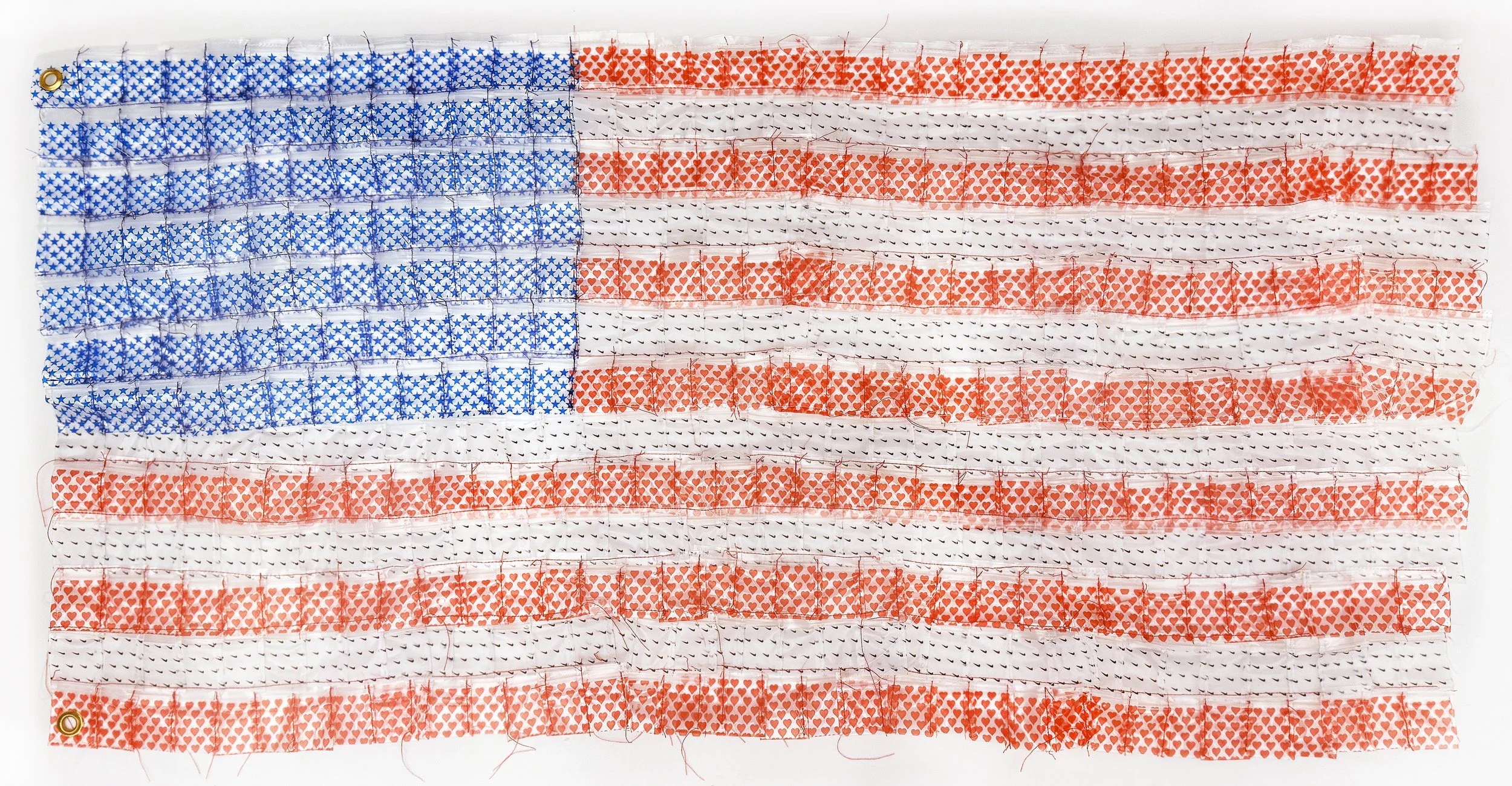   Never Enough  (2024), plastic baggies and thread, 41 × 20.5 inches ( 52 × 104 cm).   
