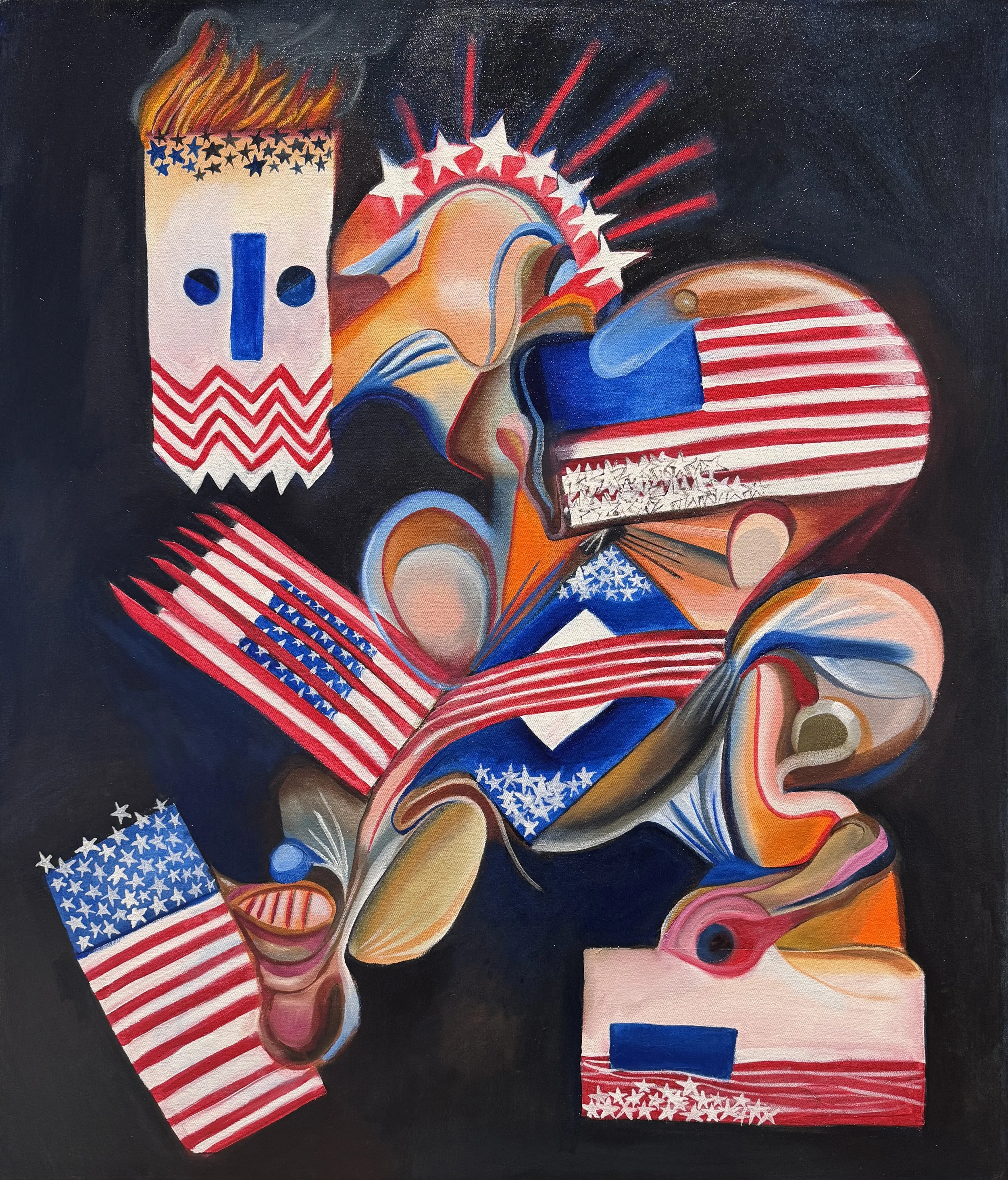    American  Monster    (2026)  oil on canvas  34 × 40 in  signed on verso 