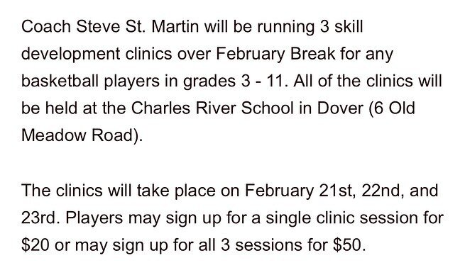 February Break Clinics nespartanbasketball.com