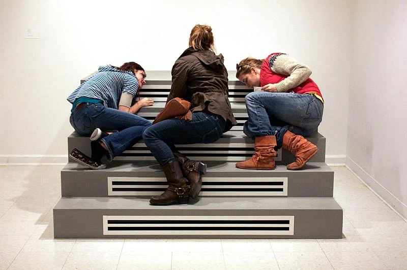 Come Sit and Listen, 2011, 6’ x 6’ x 5’, wood, air vents, audio.