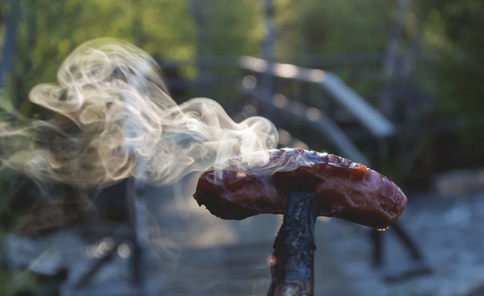 Sausage á la Finlande. Fresh from the open fire, as it ought to be.