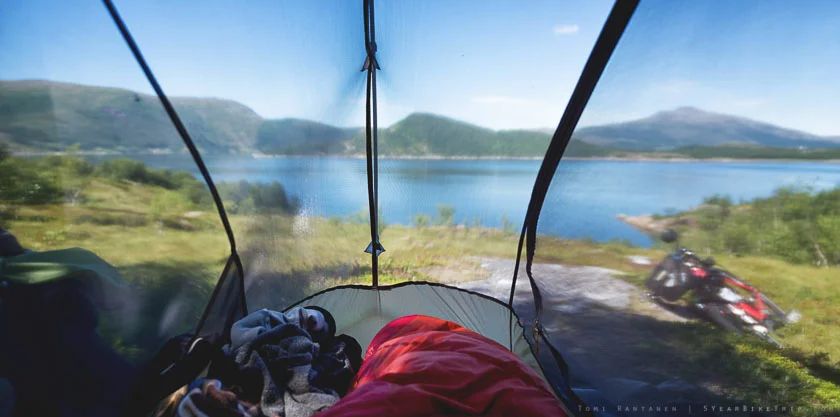 Ocean and mountain view from the tent.