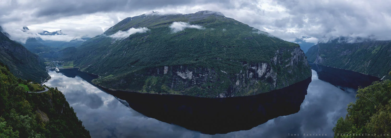 Panorama of Geirangerfjord in Norway.