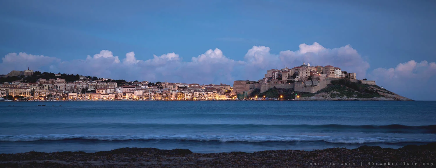 Sunrise view of Calvi and its citadel.