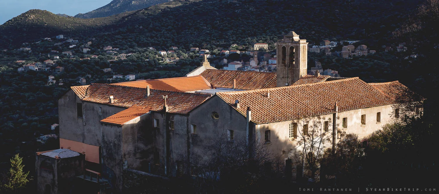 The Cateri monastery at sunrise. Population: 1, plus two visiting cyclists and a dog.