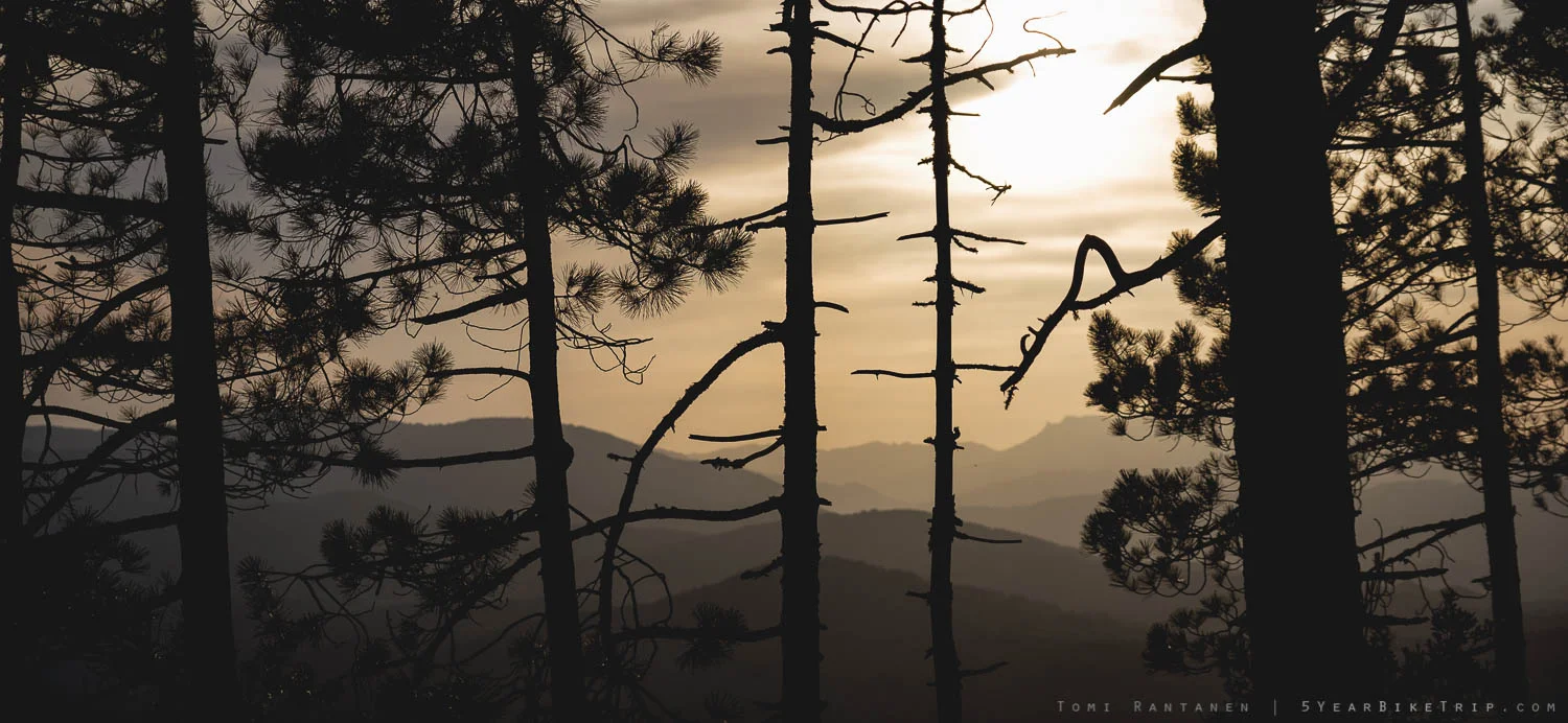 Sun going down in the mountains.