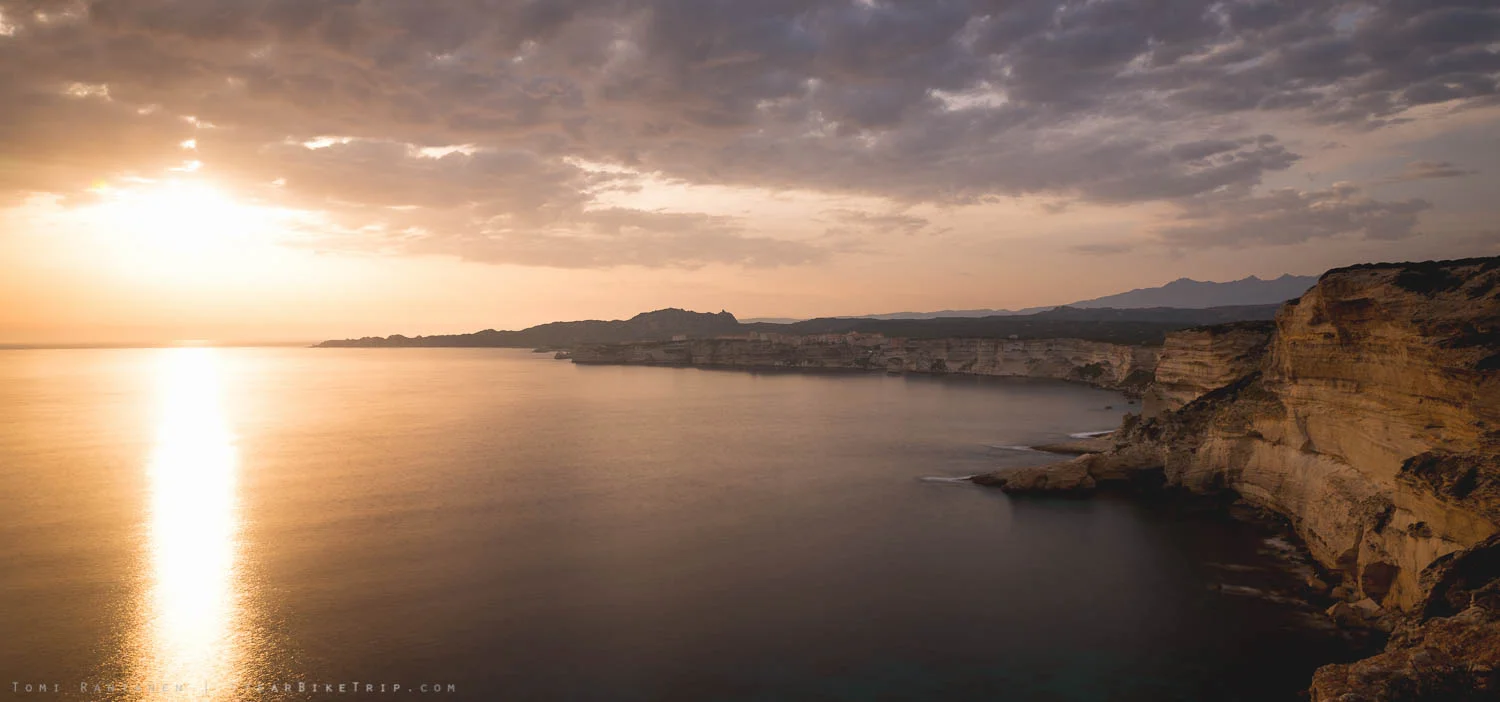 The limestone cliffs of Bonifaccio at sunset.