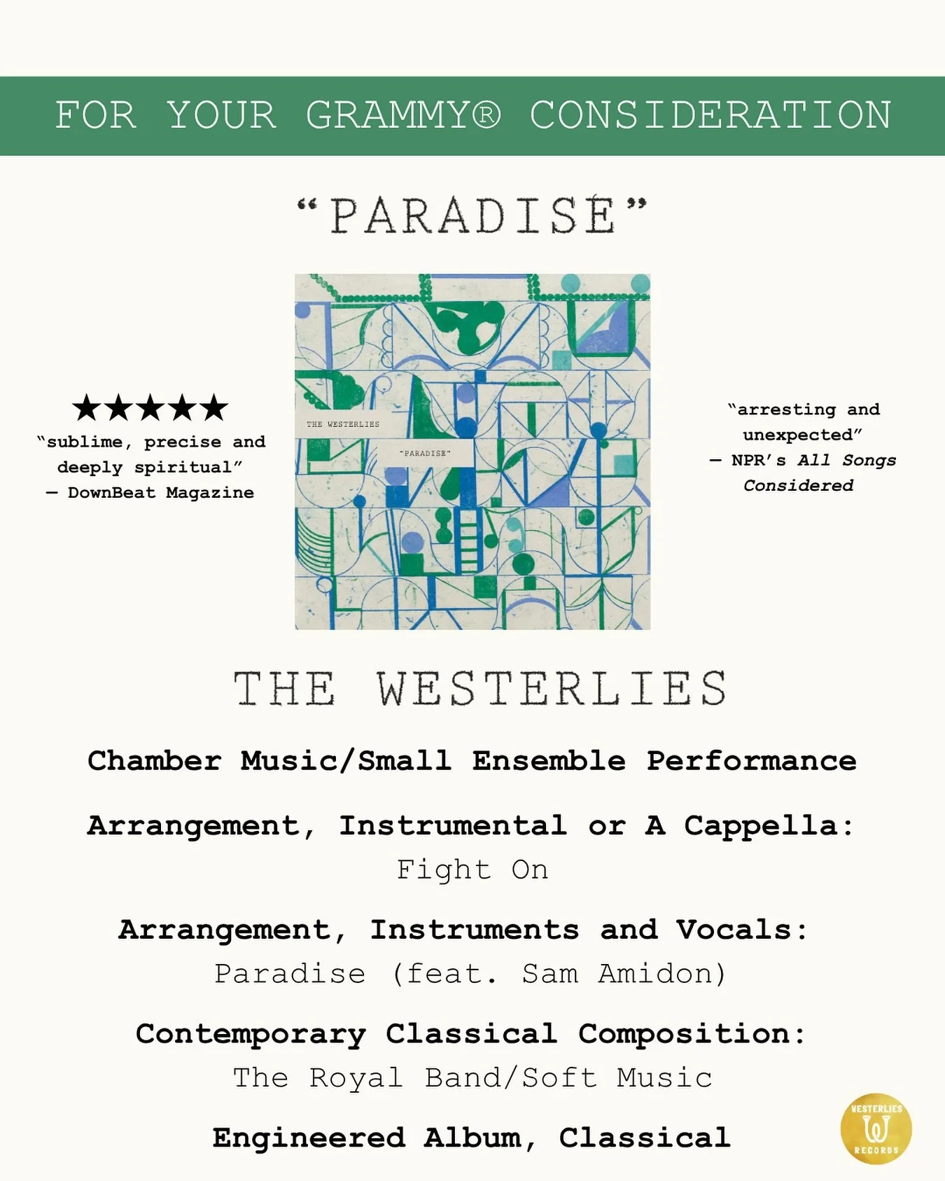 We&rsquo;re so proud to have our album &ldquo;Paradise&rdquo; on the GRAMMY&reg; ballot this year. In these ten songs we found a new sound that is our most expansive, most radical, and most personal yet. If you&rsquo;re a member of the Recording Acad