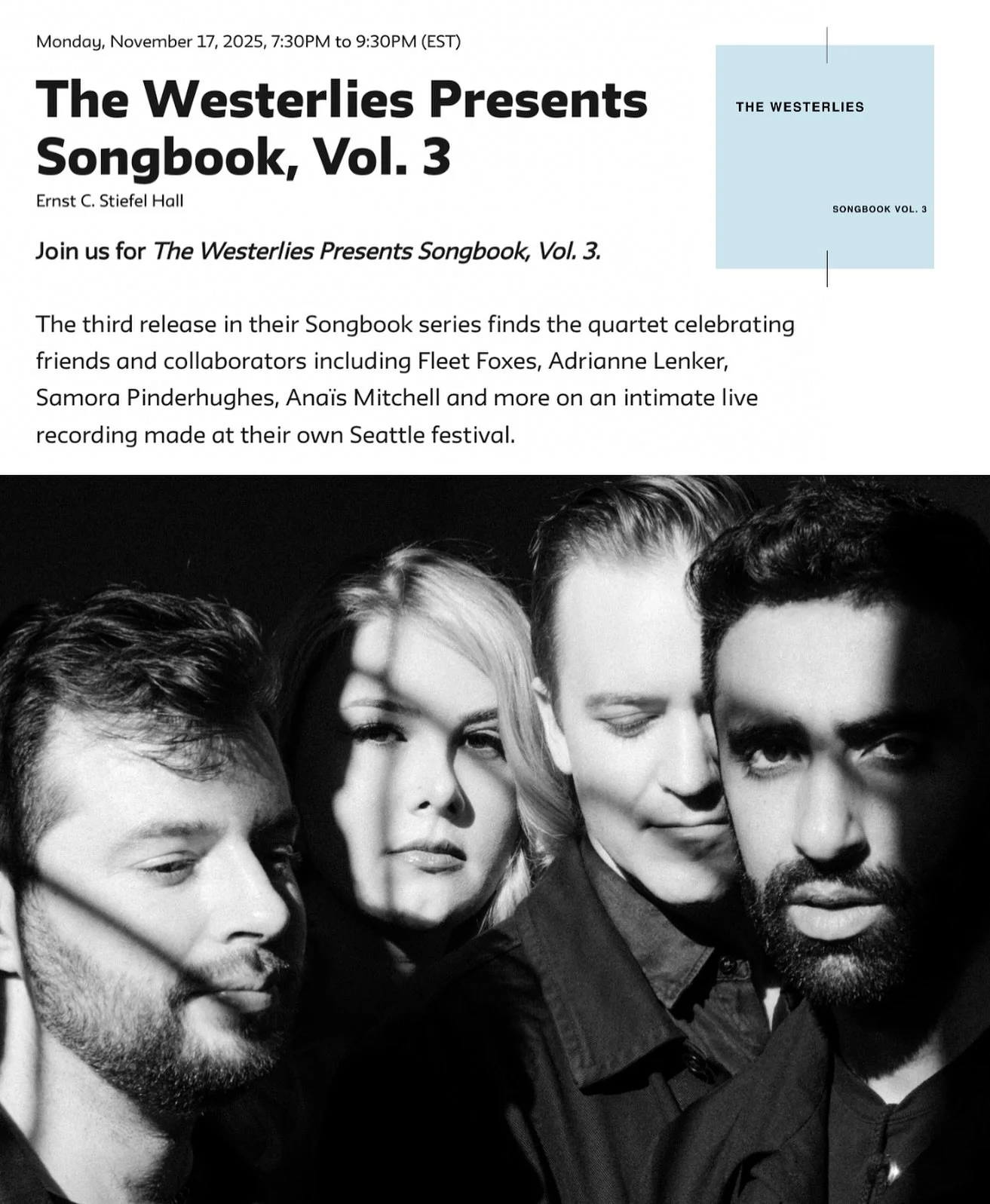 NYC! Tickets are now available for our Fall Recital at @newschoolperformingarts celebrating the release of our EP &ldquo;Songbook, Vol. 3&rdquo; on Monday, November 17th.

Register at the link in our bio to save your seat for this free concert!

📷: 