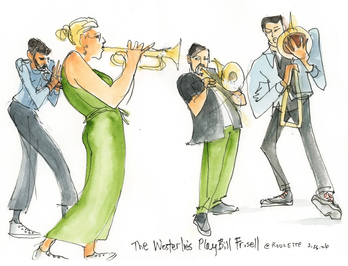 The great @joan_chiverton was in the house last night at @roulette_intermedium! What a thrill to see her drawings of us, and to have such a special night documented forever. We ❤️ NYC.

Next stop, @bigearsfestival!

#thewesterlies #joanchiverton