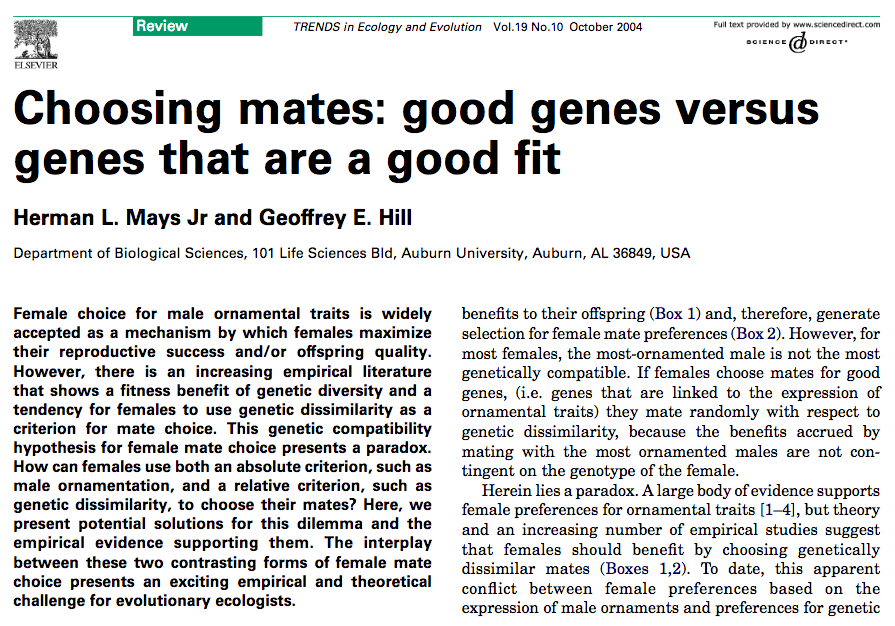 Mays and Hill. 2004. Trends in Ecology and Evolution 19(10): 554-559.