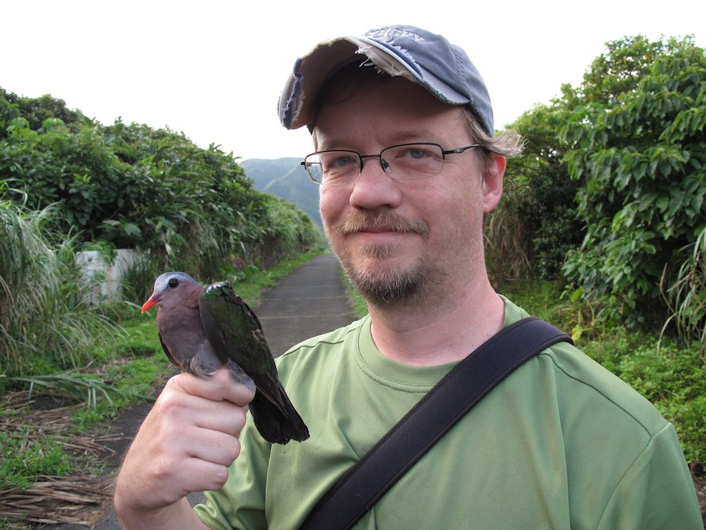 Me with Emerald Dove caught on Lanyu Island, Taiwan in May 2012