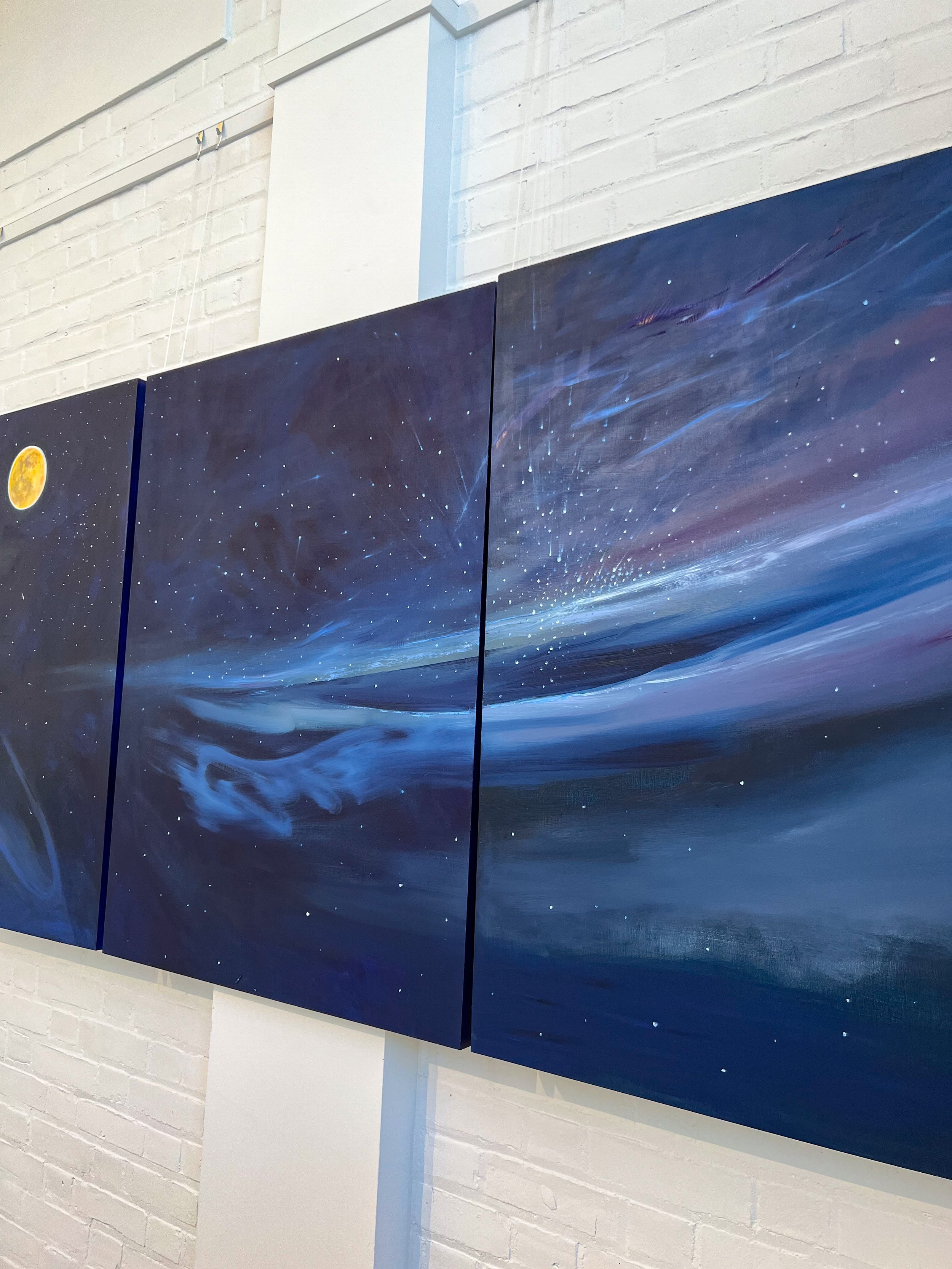 Nightscape (triptych - install view), 30 x 40 in each, acrylic