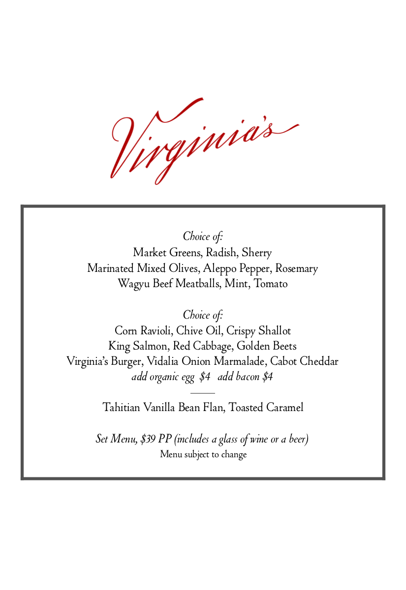 Tuesday Night Prix Fixe — Virginia's