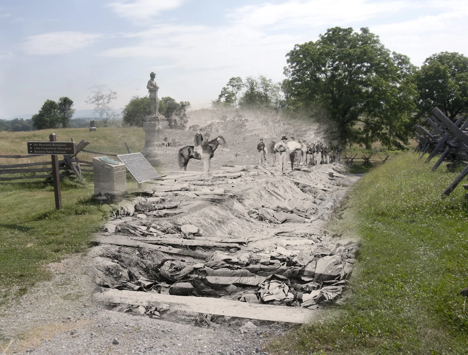 Bloody Lane Antietam National Battlefield Then and Now