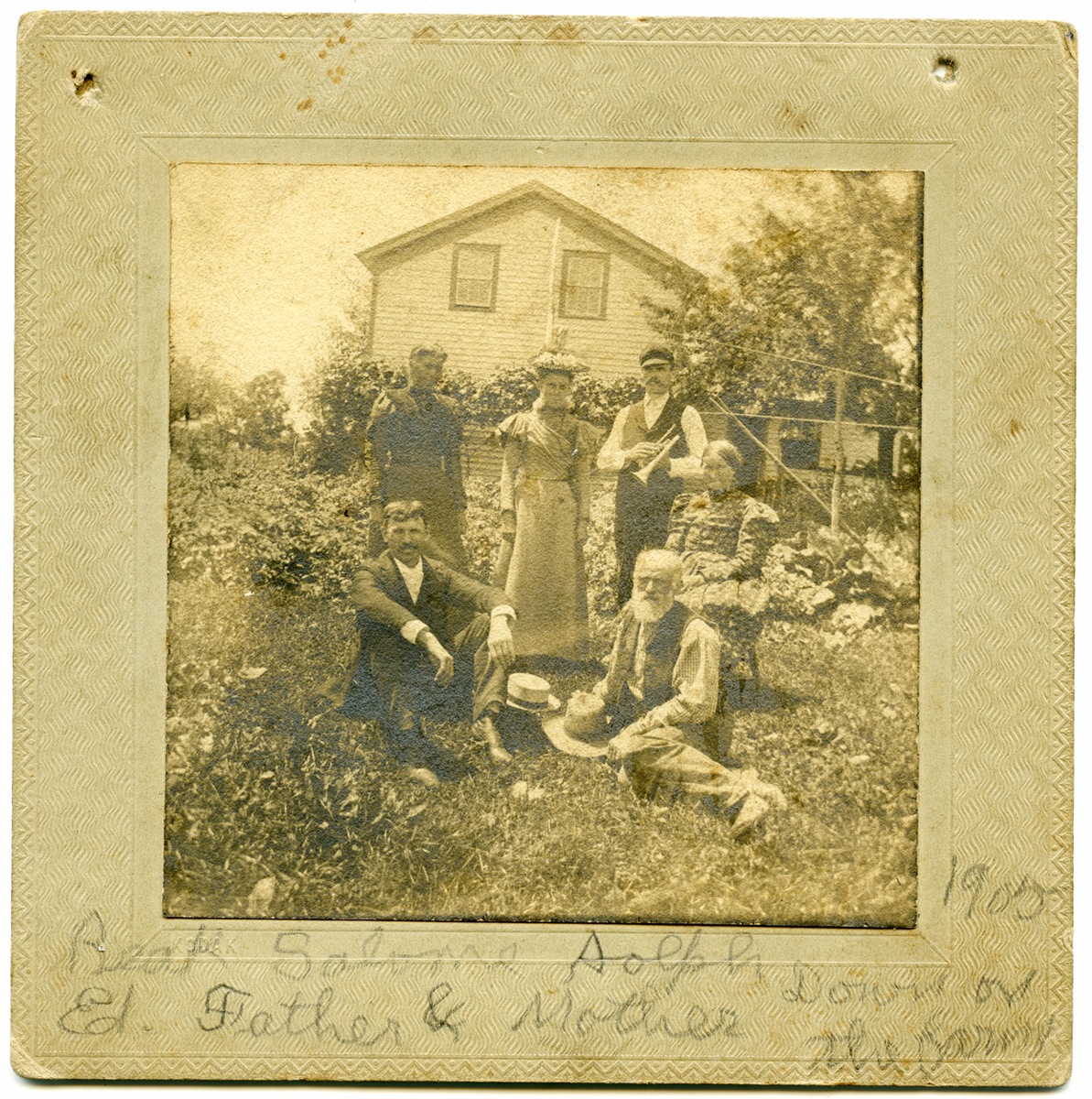  "Down on Our Old Farm Home on Waterford road." Then, identification of all. "Picture Taken abought 1905." 